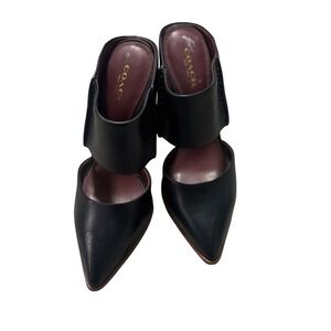 Coach Black Leather Pointed Toe Block Heel Mules Women's Size 5.5 B